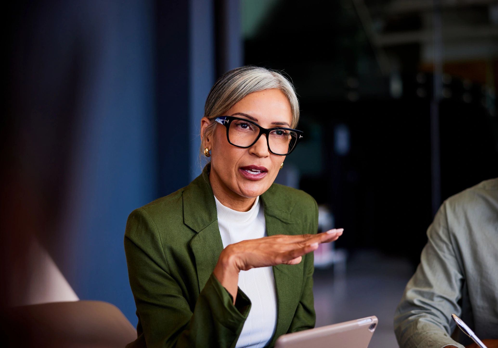 Professional leader speaking during a meeting